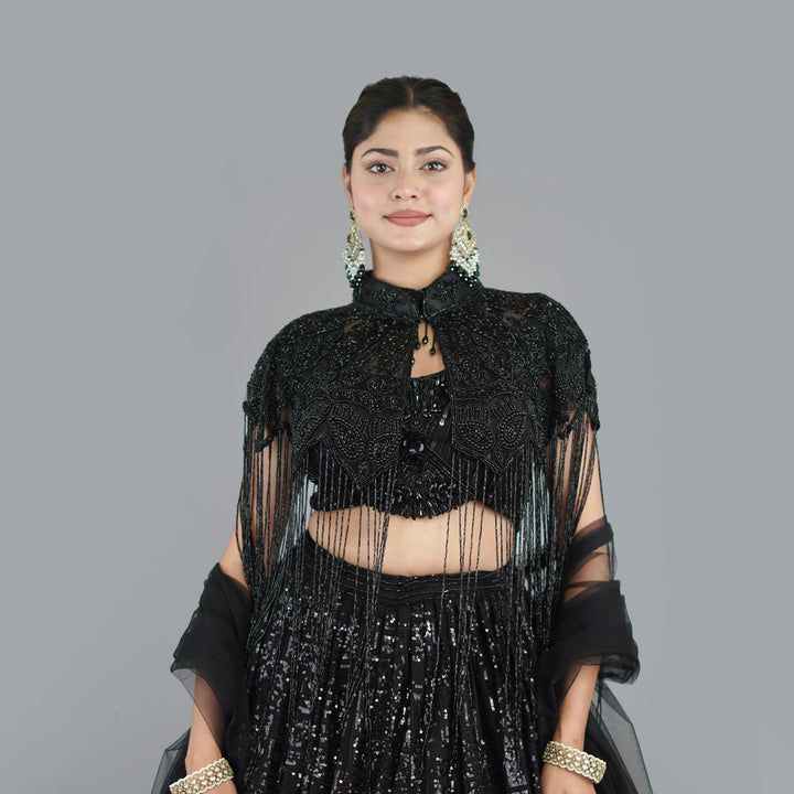 Cape Style Crop Top Lehenga Vastrachowk