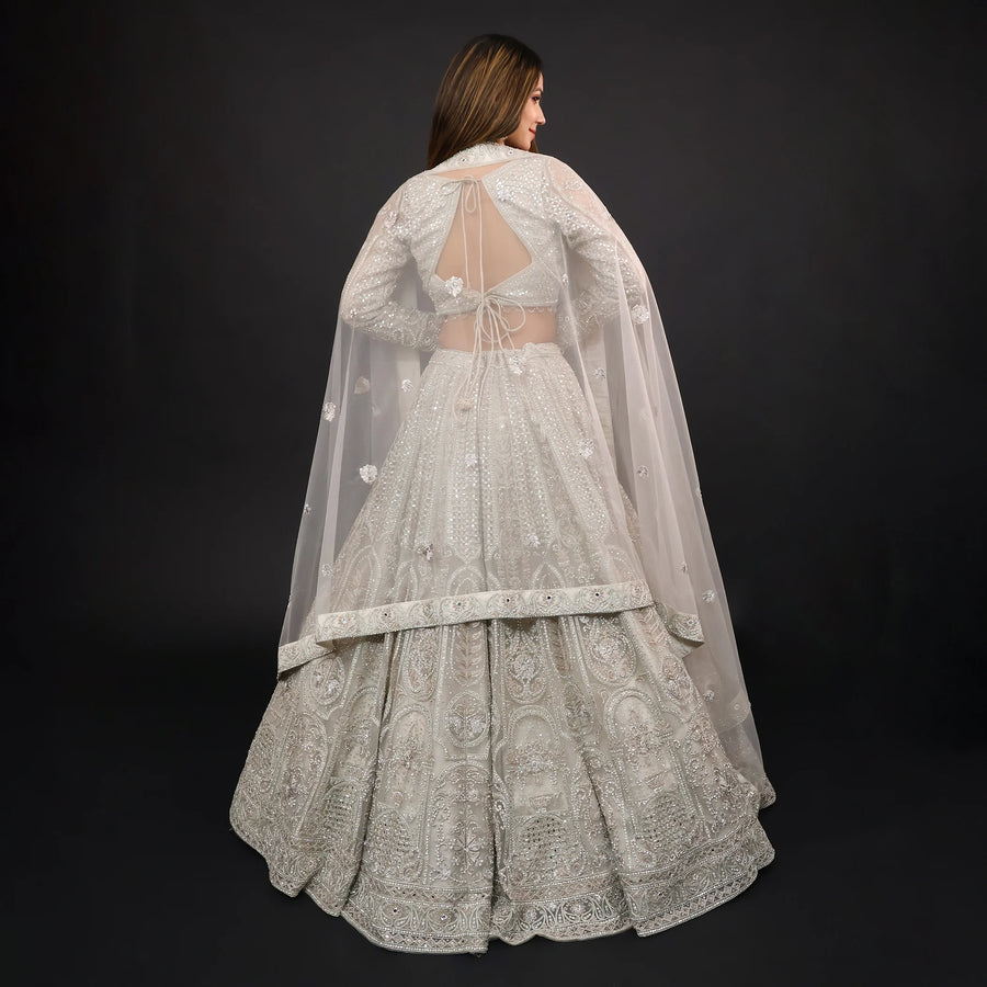 Ceremonial Crop Top Lehenga in Smog Grey-Vastrachowk