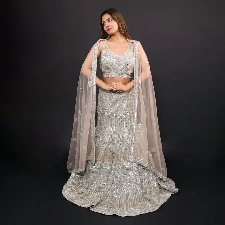 Ceremonial Crop Top Mermaid Style Lehenga-Vastrachowk