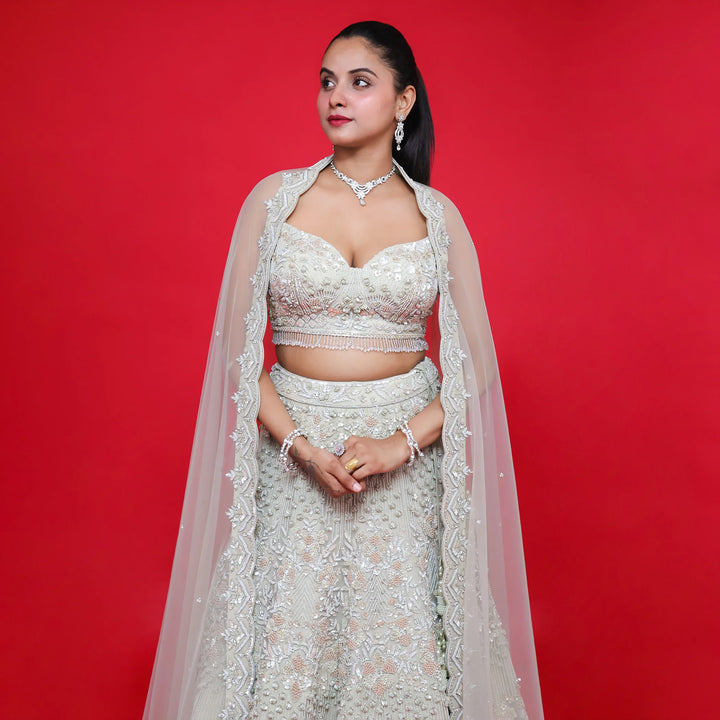 Ceremonial Indo Western Crop Top Lehenga for Elegant- Vastrachowk