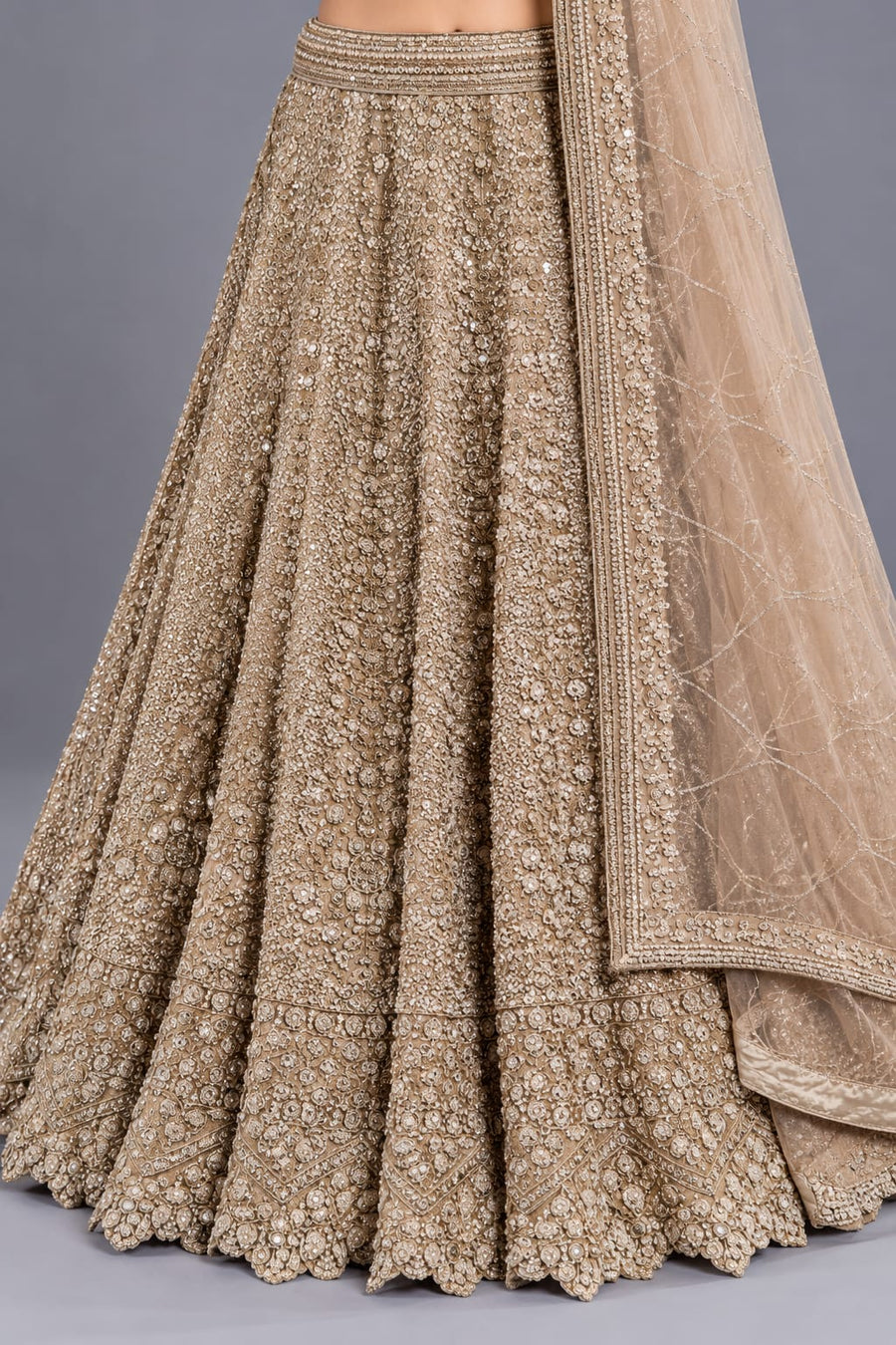 Champagne Gold Heavy Embroidered Lehenga with Net Dupatta