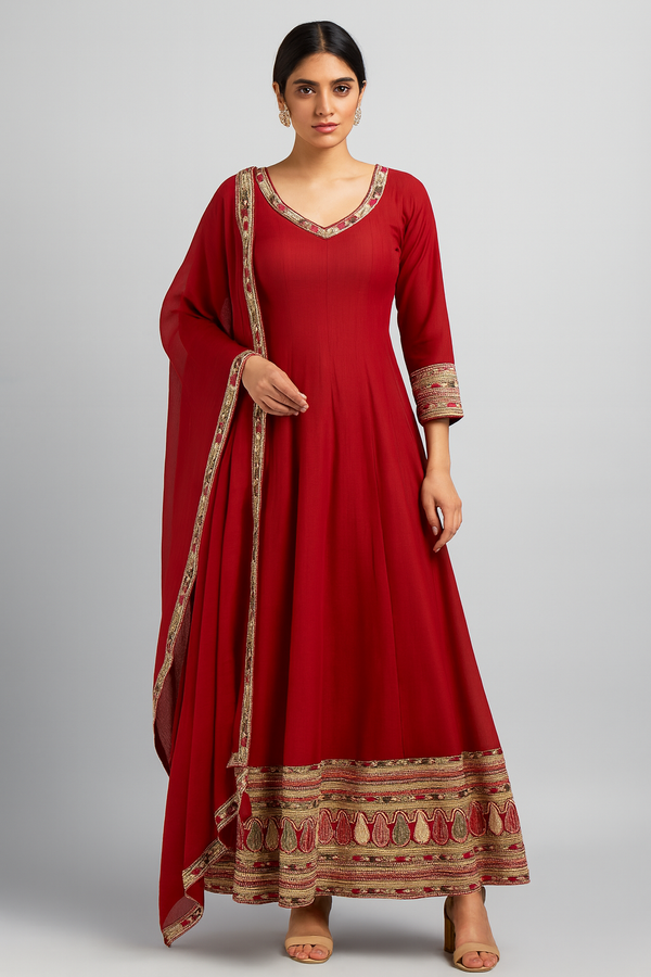 Red Anarkali Suit with Dupatta