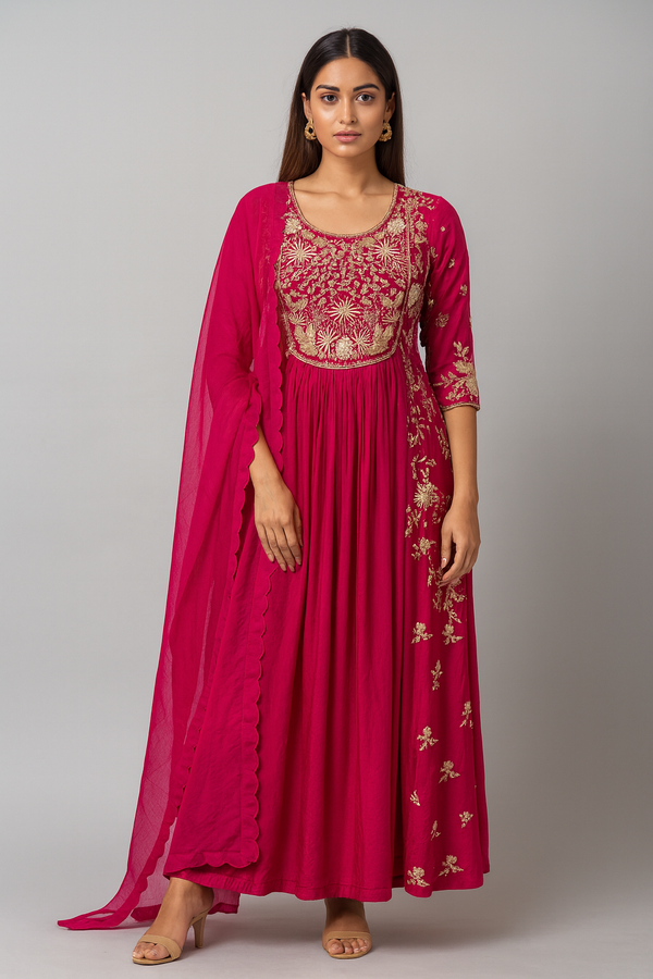 Front Pleats Anarkali with Dupatta