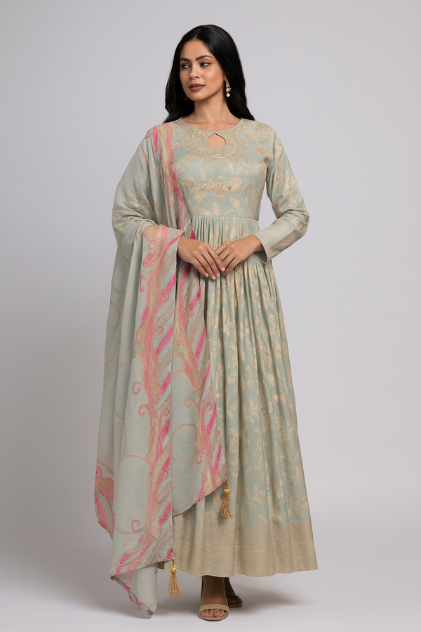 Elegant Neck Anarkali with Dupatta