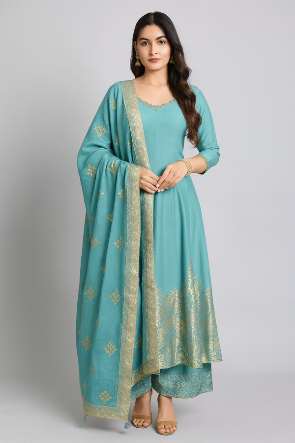 Blue Anarkali with Palazzo