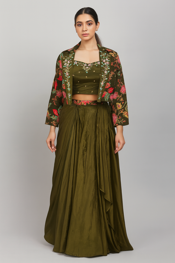 Elegant Crop Top Dhoti with Jacket