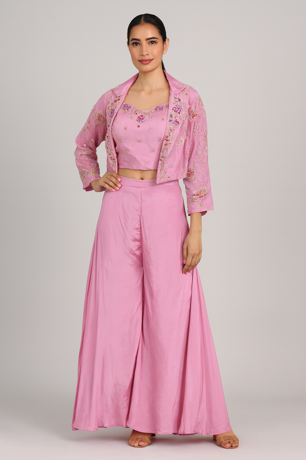 Crop Top Palazzo with Short Jacket