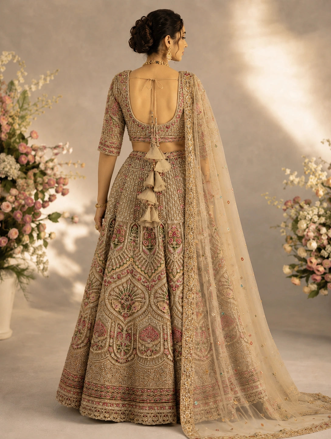 gold back pose lehenga
