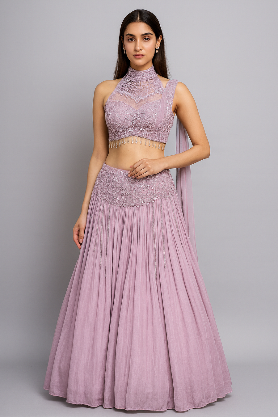 Crop Top Skirt With Drape Dupatta