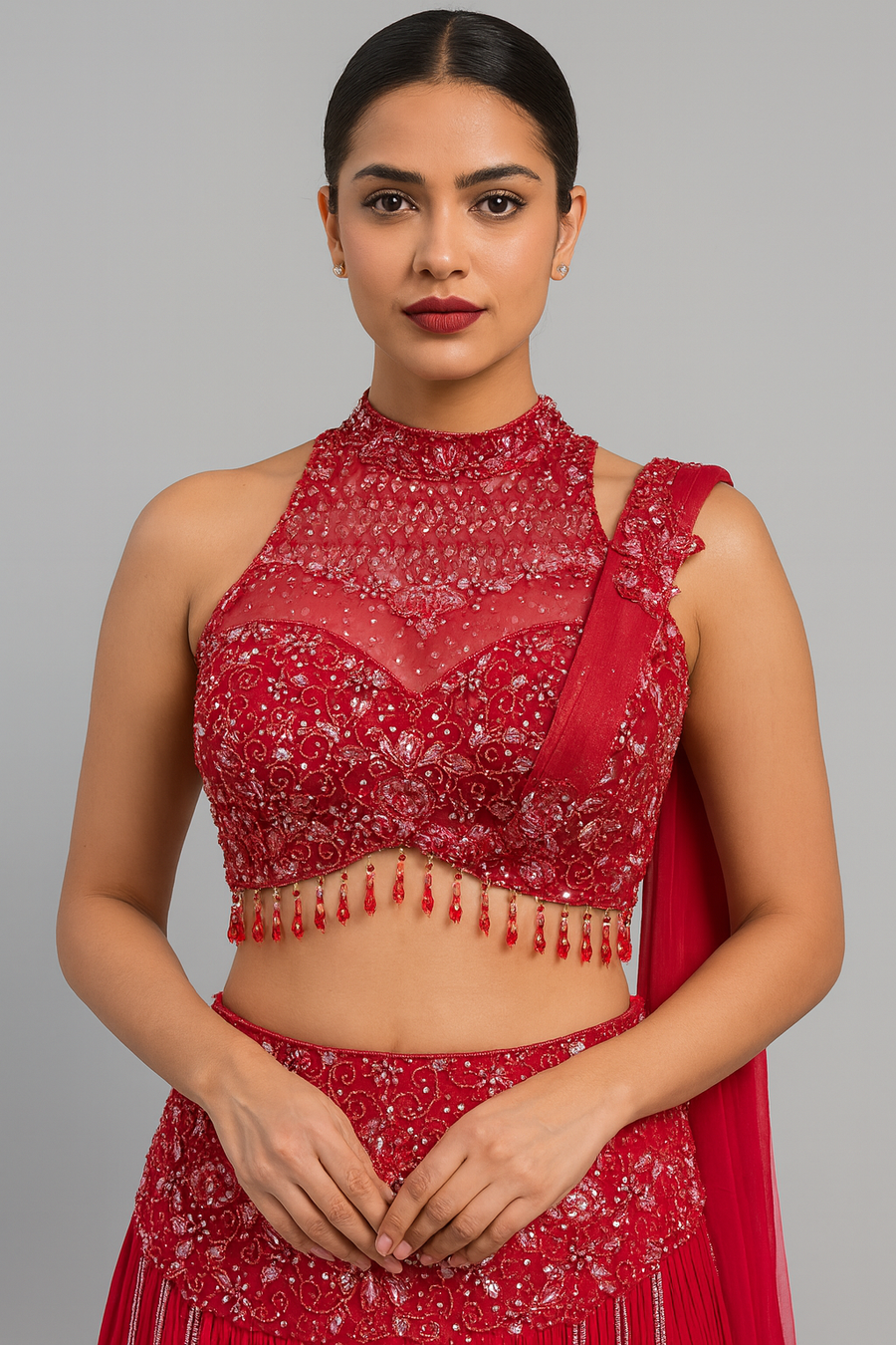 Crop Top Skirt With Drape Dupatta