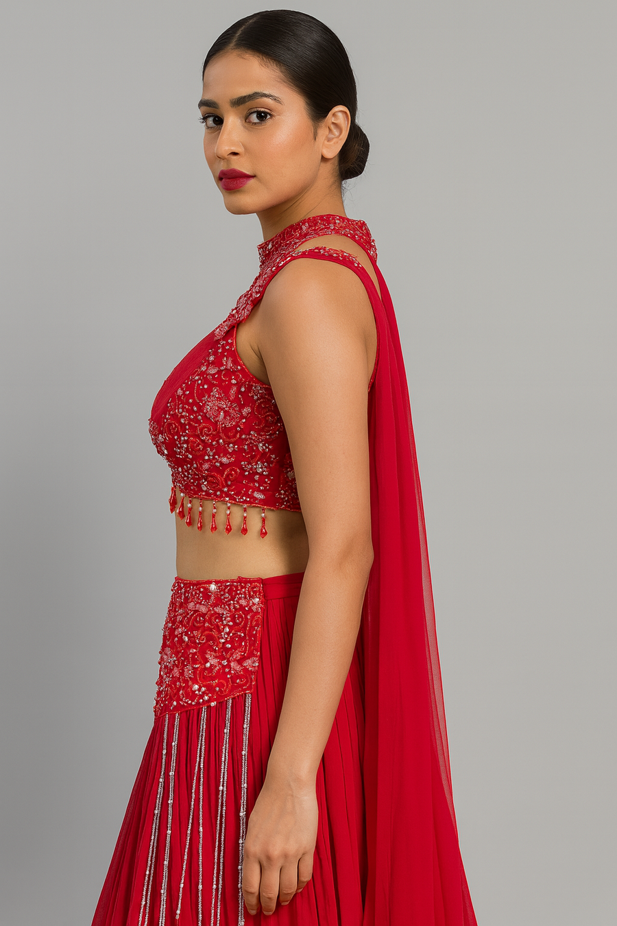 Crop Top Skirt With Drape Dupatta