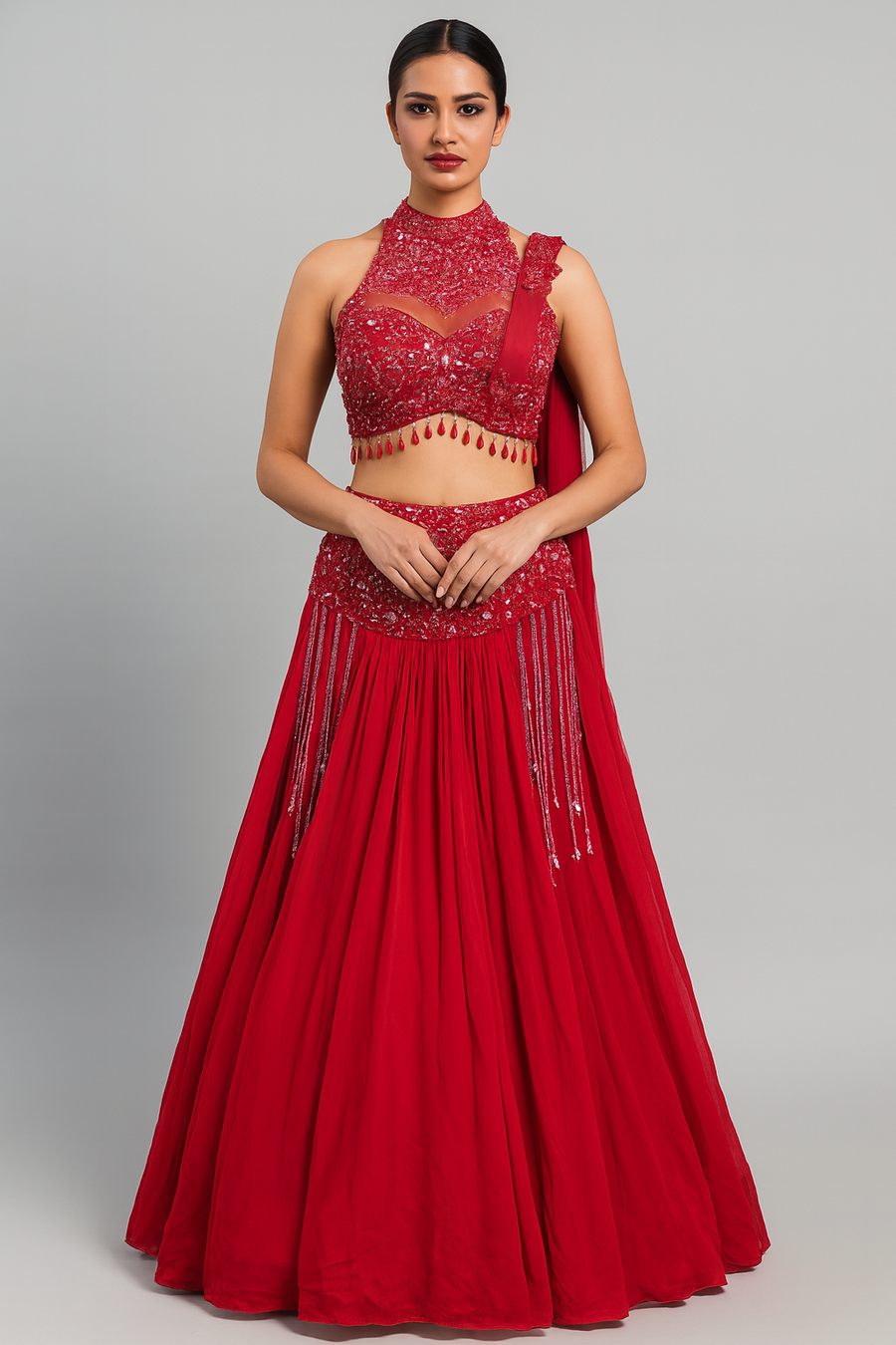 Crop Top Skirt With Drape Dupatta