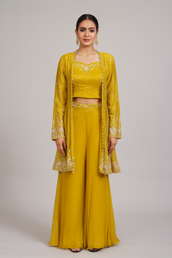Crop Top Palazzo with Peplum Jacket