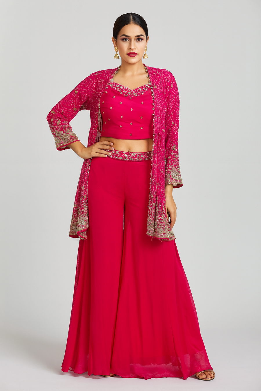 Crop Top Palazzo with Peplum Jacket
