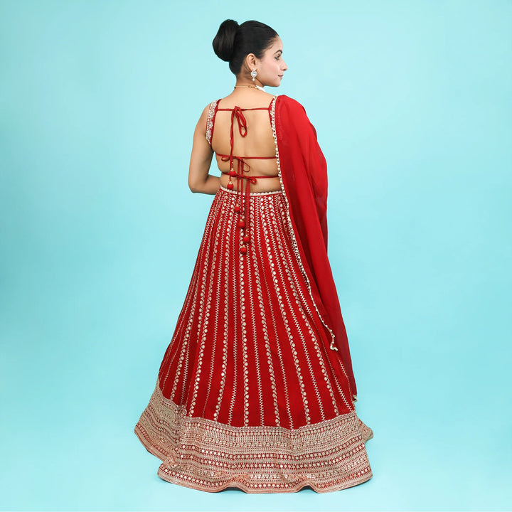 Cherry Georgette Crop Top Skirt with Dupatta Vastrachowk