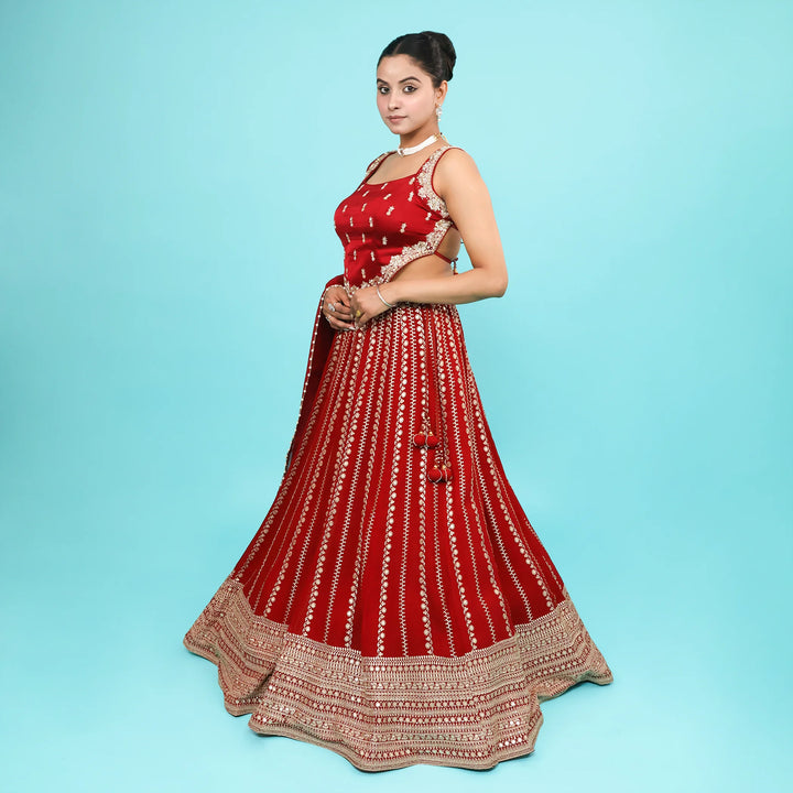 Cherry Georgette Crop Top Skirt with Dupatta Vastrachowk