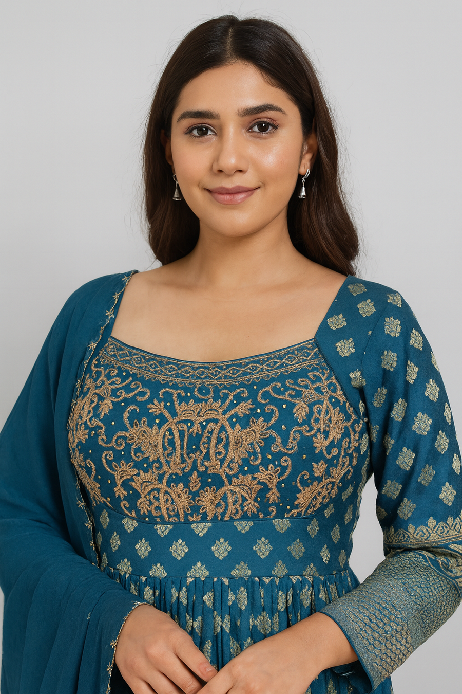 Choli Cut Anarkali Gown blue front profile