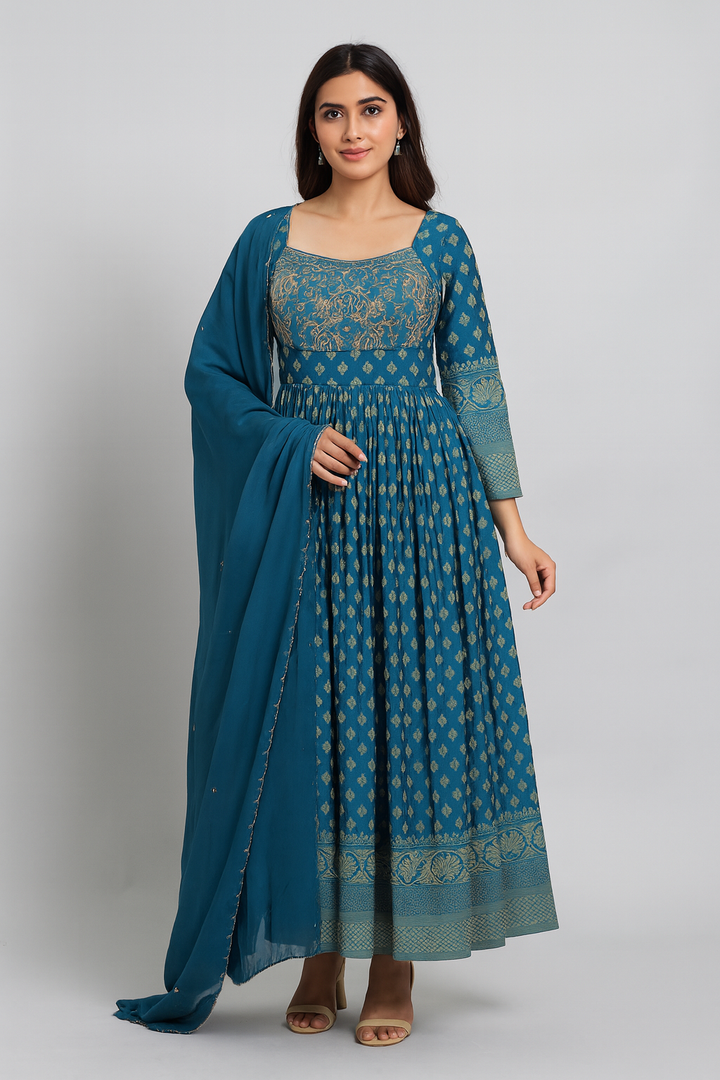 Choli Cut Anarkali Gown blue profile