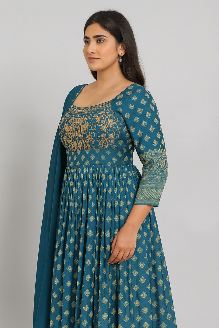 Choli Cut Anarkali Gown blue side profile