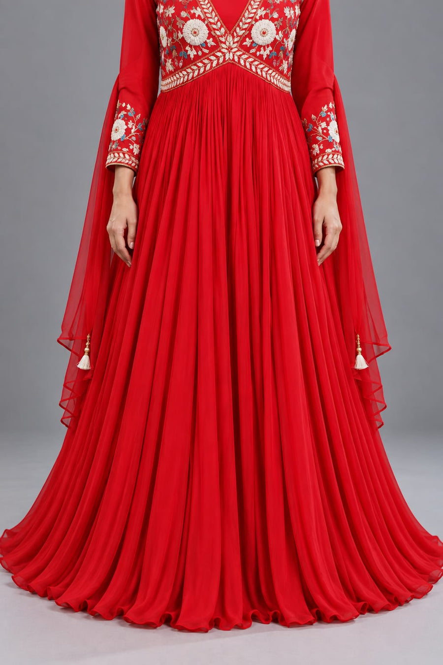 Red Embroidered Anarkali Gown with Dupatta for Women Festive Wear
