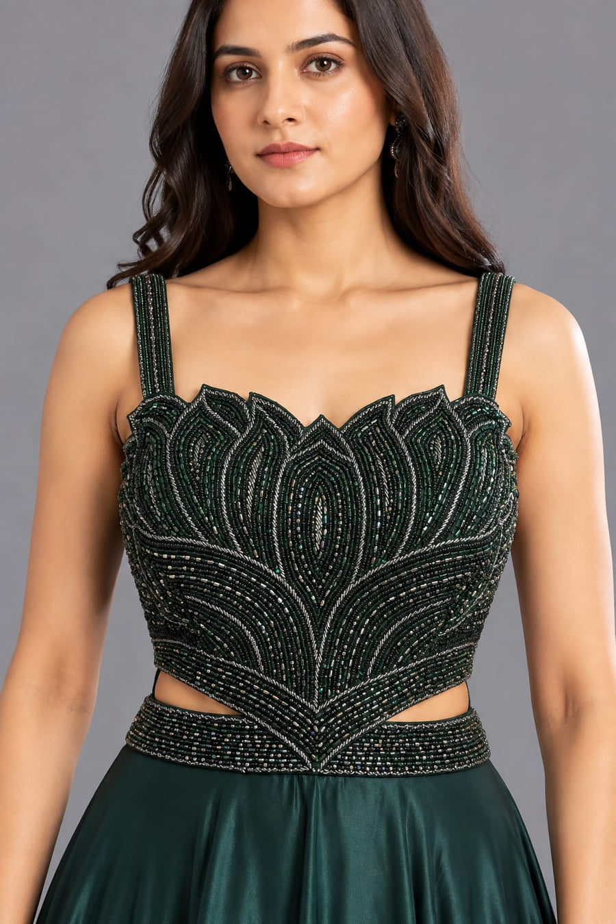 Emerald Green Corset Gown with Sequin & Cutdana Work for Women