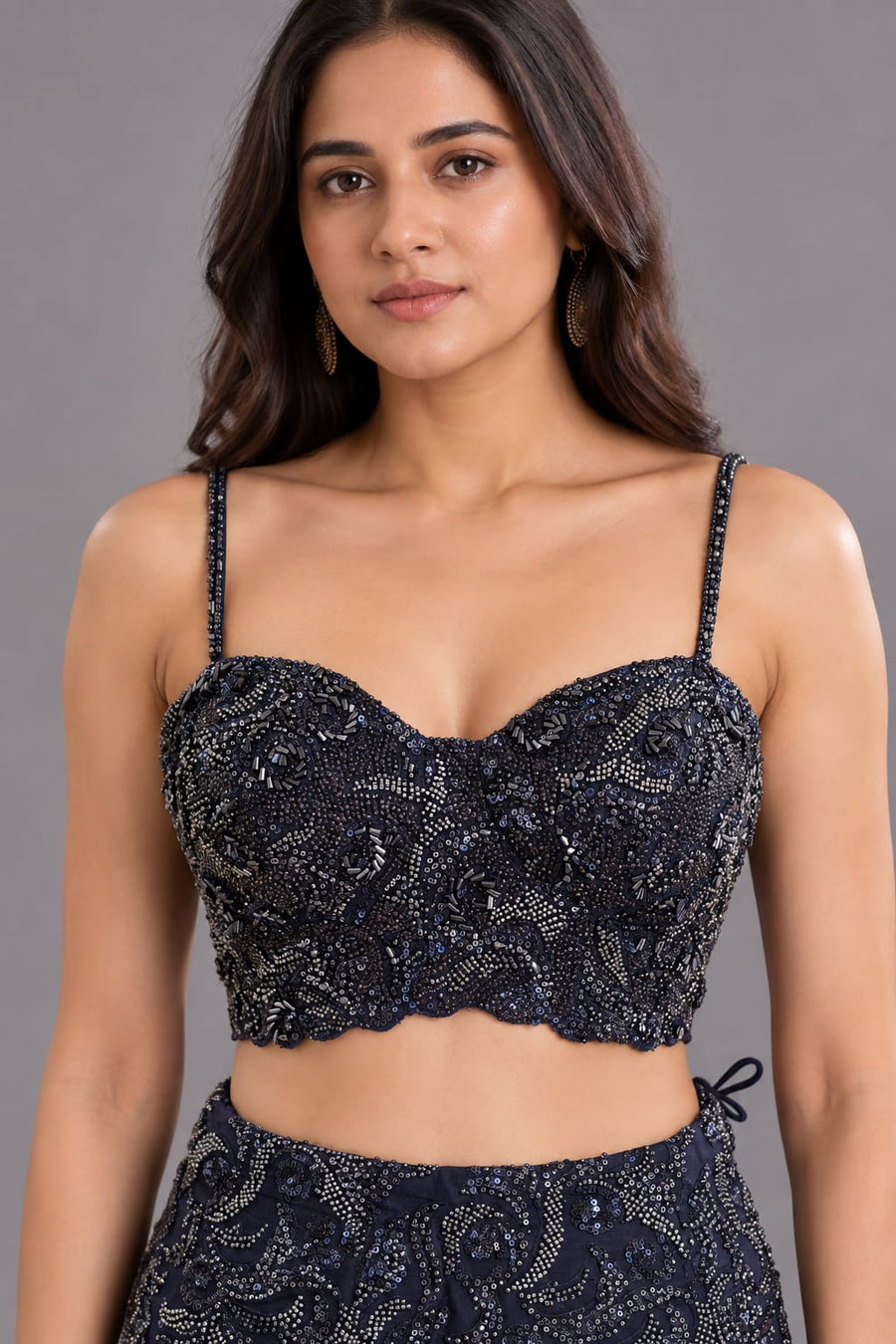 Navy Blue Embellished Fishcut Lehenga Set for Women Cocktail Party Wear