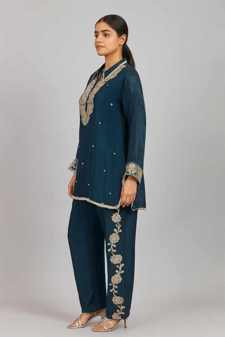 Co-ord Set Sharara green side profile