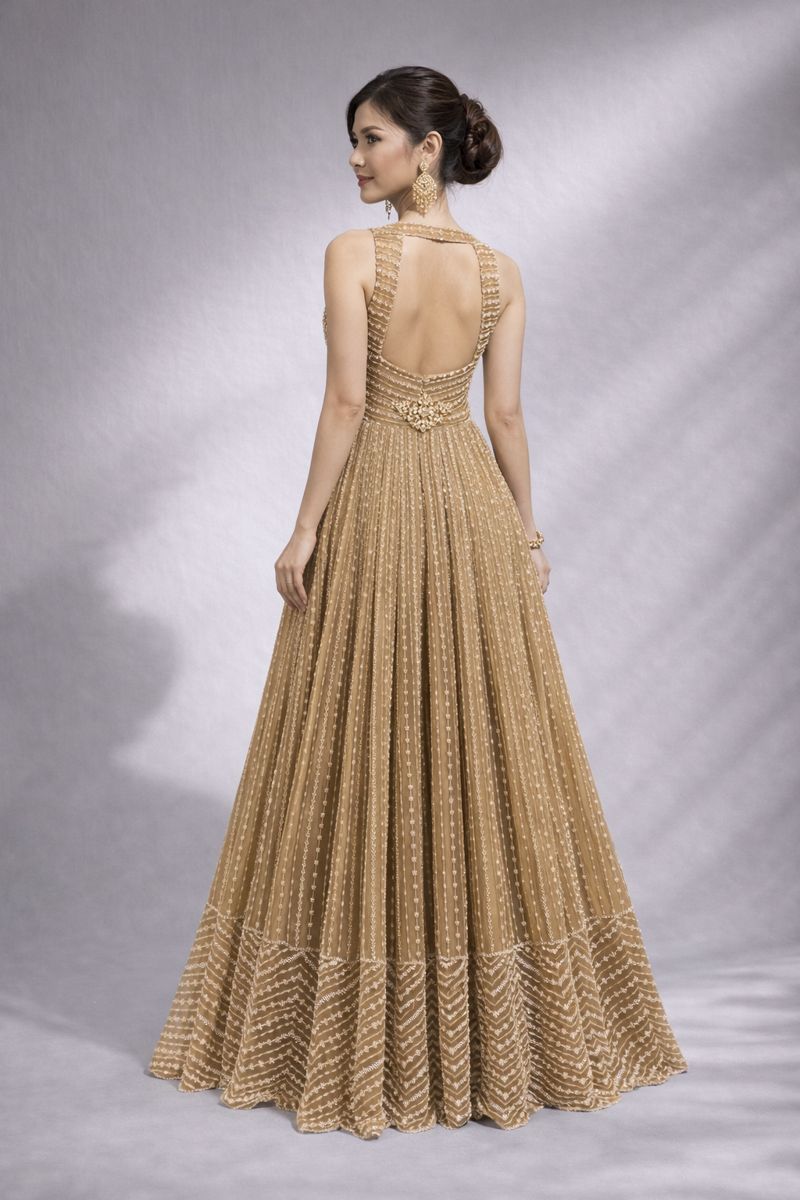 Antique Gold Embellished Anarkali Gown Copper Gold / M Antique Gold Embellished Anarkali Gown Copper Gold / M