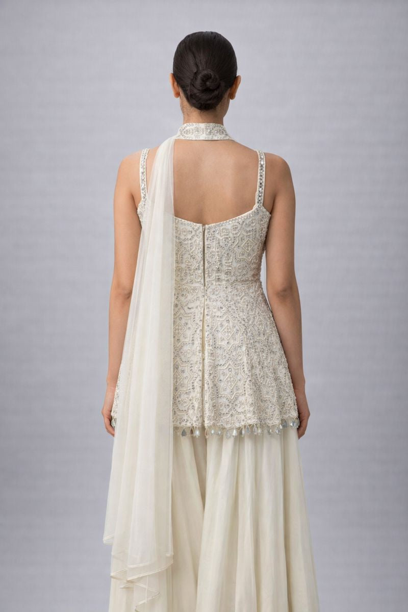  Cream Peplum Style Sharara Suit 