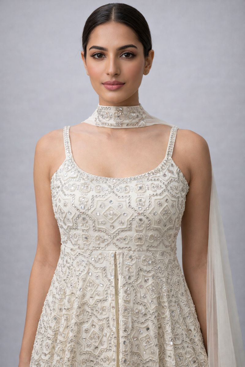  Cream Peplum Style Sharara Suit 