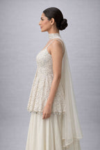  Cream Peplum Style Sharara Suit 