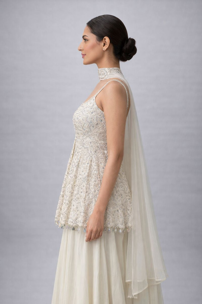  Cream Peplum Style Sharara Suit 