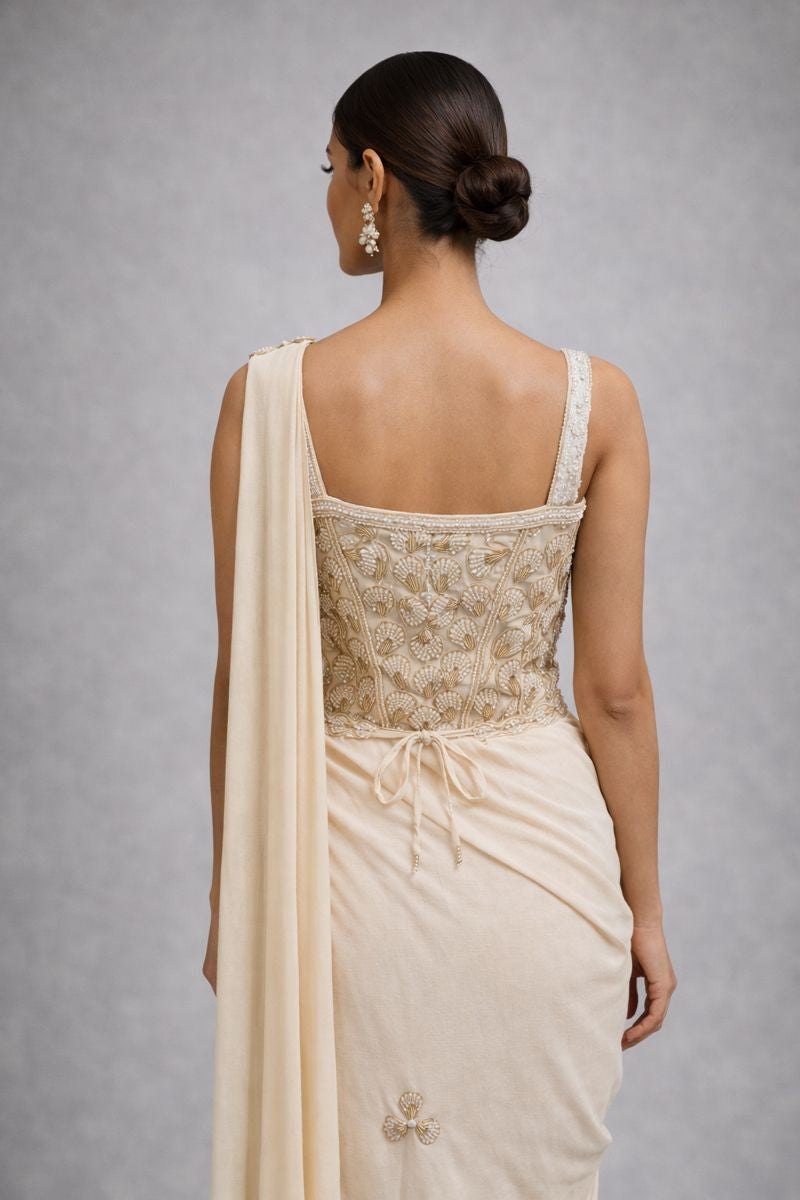 Cream Pre Drape Saree 