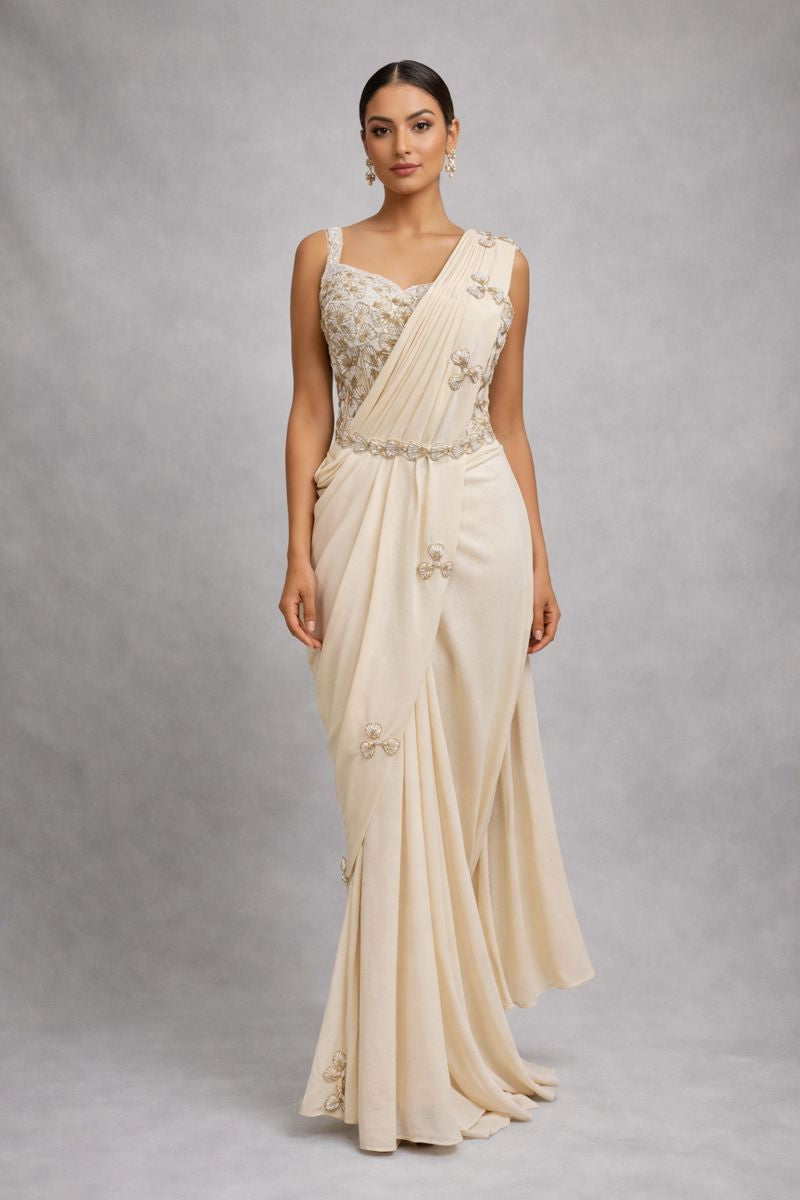 Cream Pre Drape Saree 