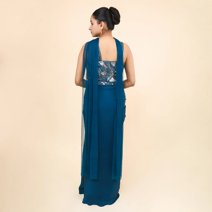Crop Top Dhoti Set with Choker Dupatta-Vastrachowk