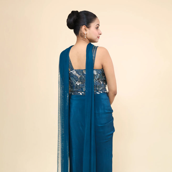 Crop Top Dhoti Set with Choker Dupatta-Vastrachowk