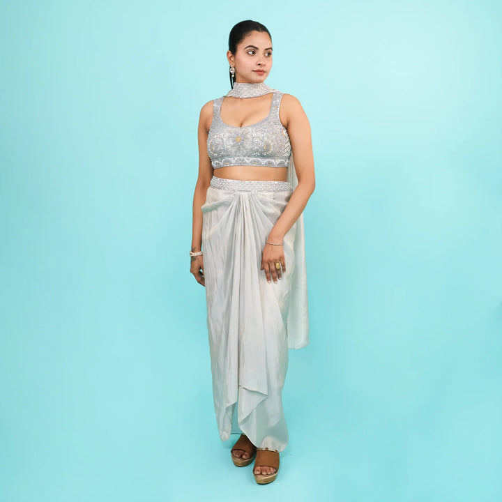 Crop Top Dhoti Set with Stylish Choker Dupatta