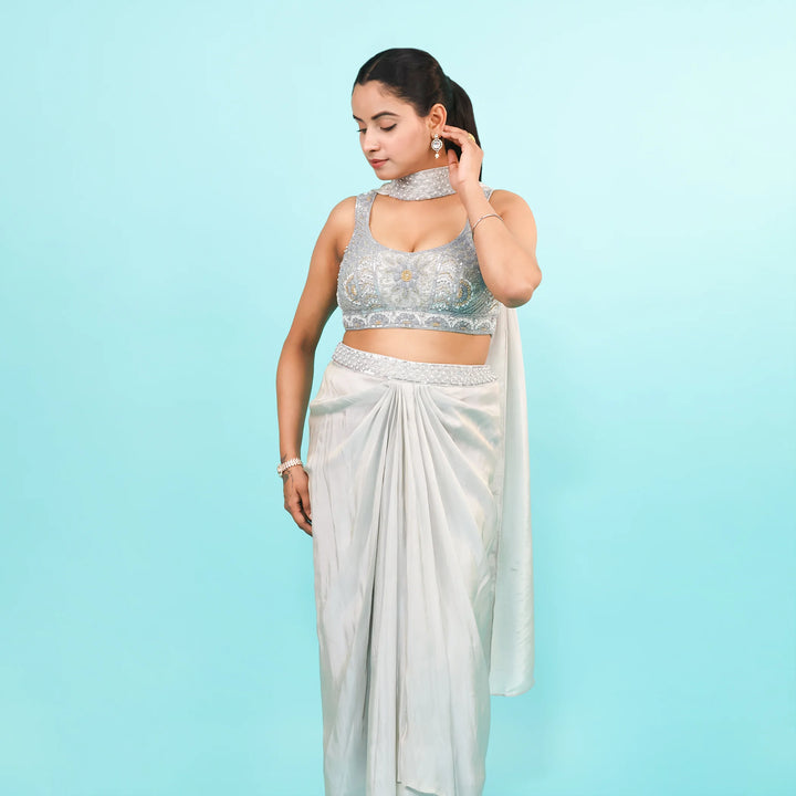 Crop Top Dhoti Set with Stylish Choker Dupatta Vastrachowk