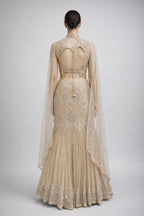 Crop Top  Fish Cut Lehenga With Detachable Cape 
