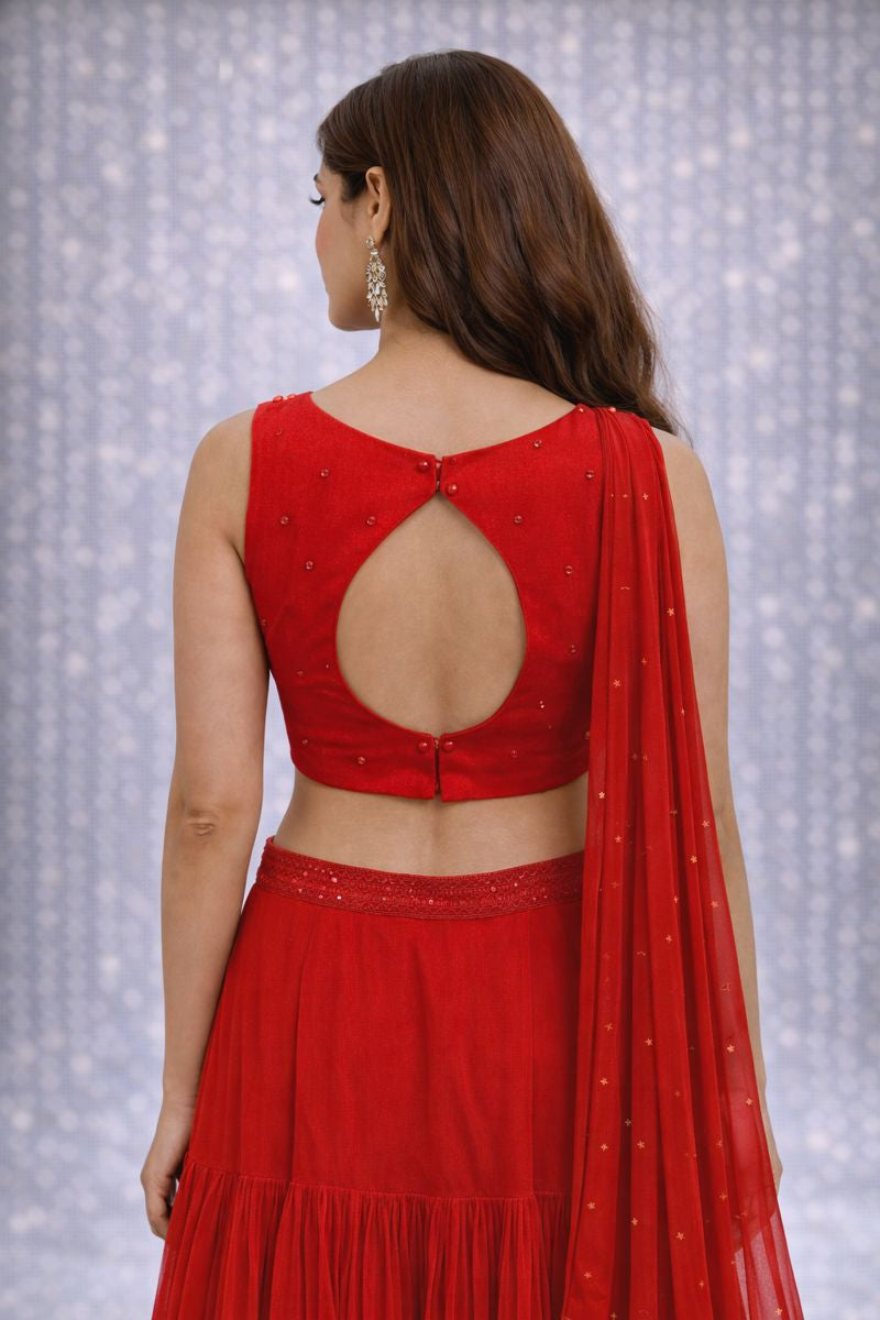 Crop Top Fish Cut Lehenga With Drape Style 