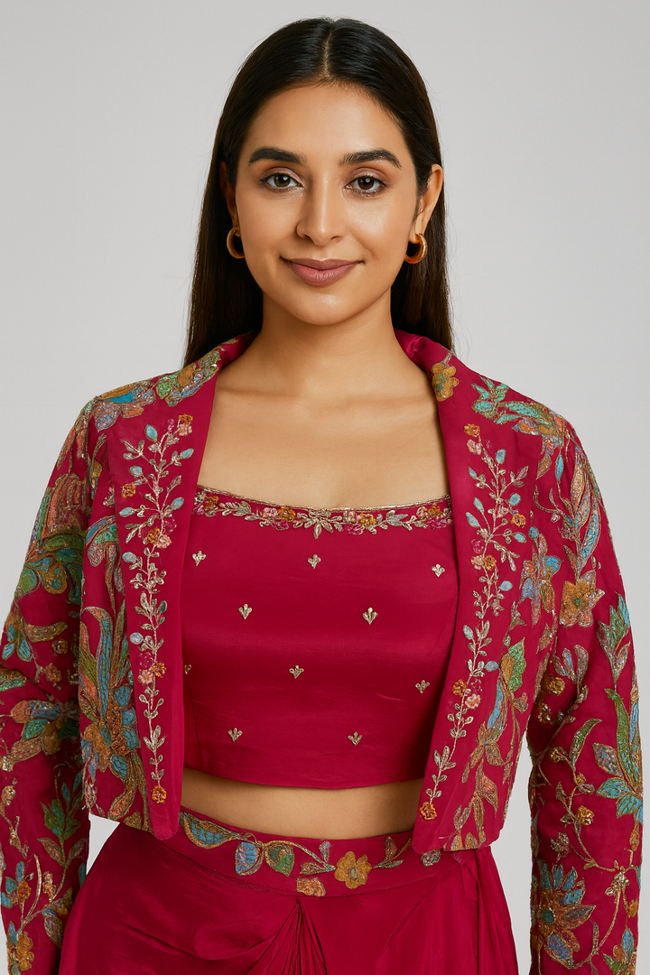 Crop Top Jacket with Dhoti front close