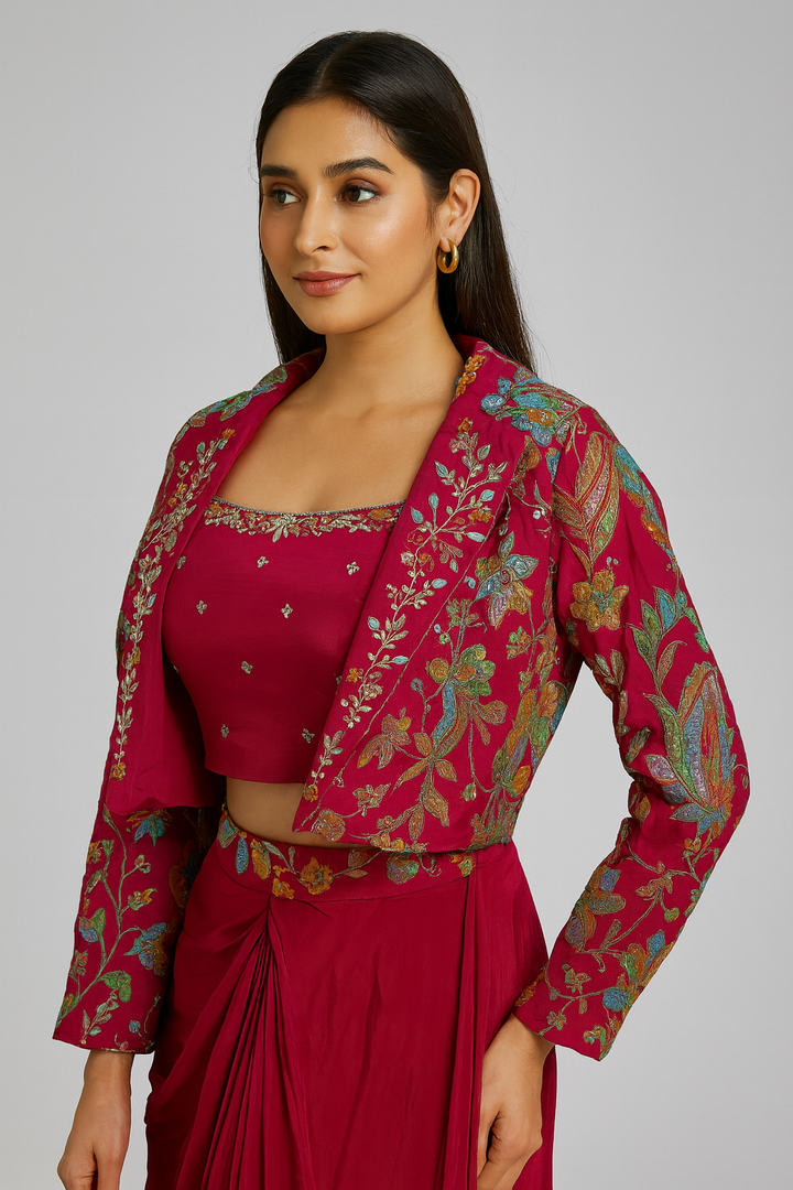 Crop Top Jacket with Dhoti side close profile