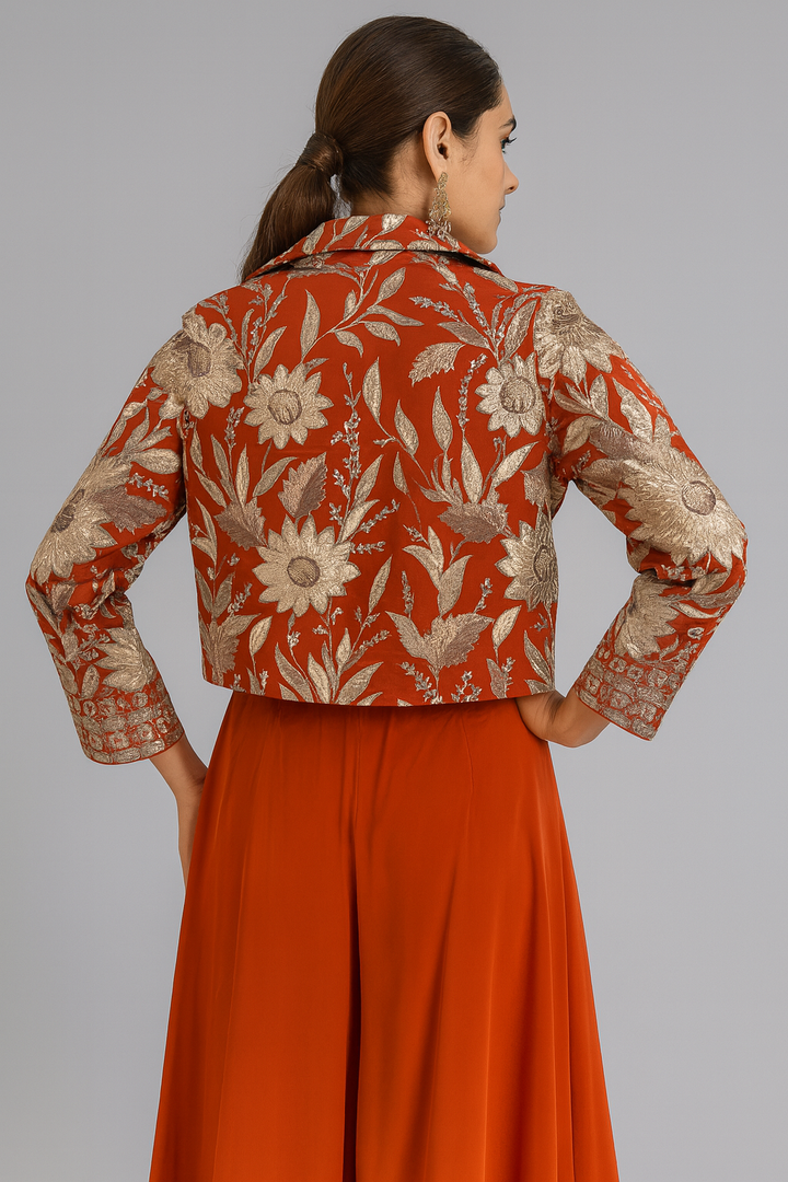 Crop Top Jacket with Divider orange back profile 