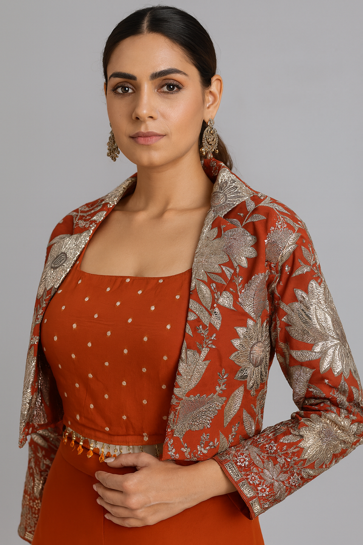 Crop Top Jacket with Divider orange front profile 