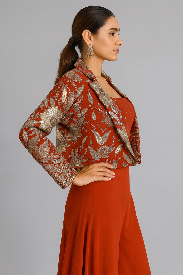 Crop Top Jacket with Divider orange side profile 
