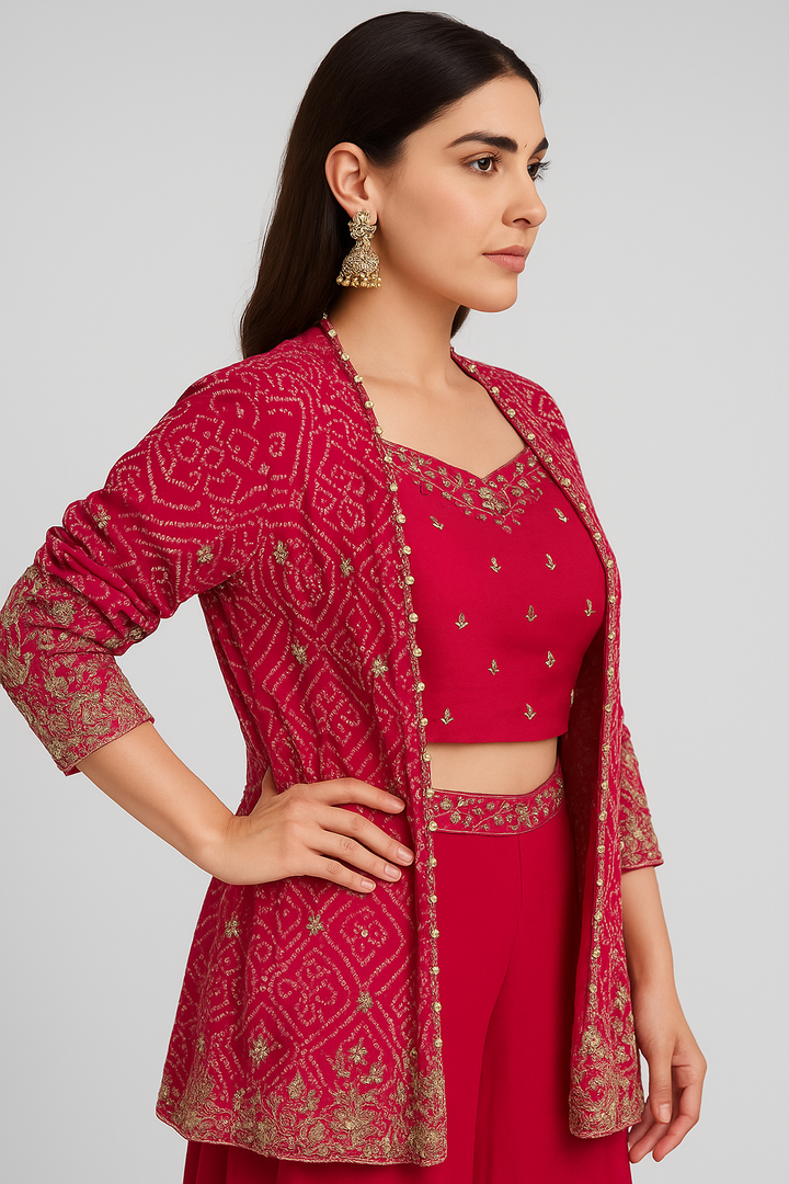 Crop Top Palazzo with Peplum Jacket side profile