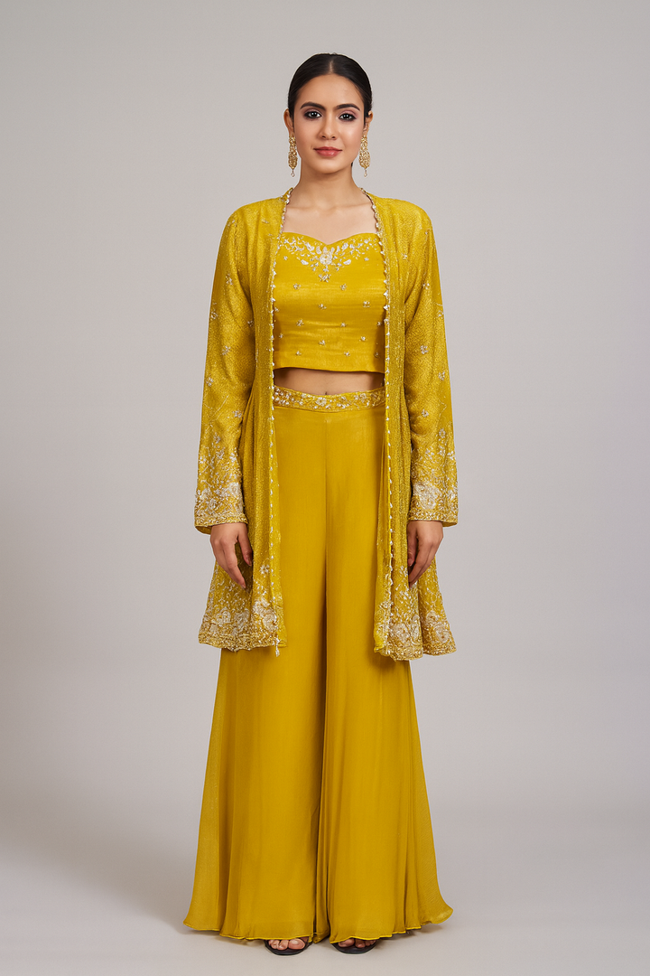 Crop Top Palazzo with Peplum Jacket yellow profile