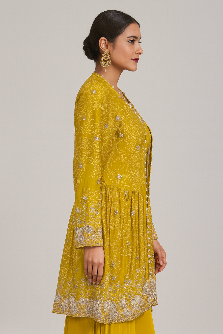 Crop Top Palazzo with Peplum Jacket yellow side profile