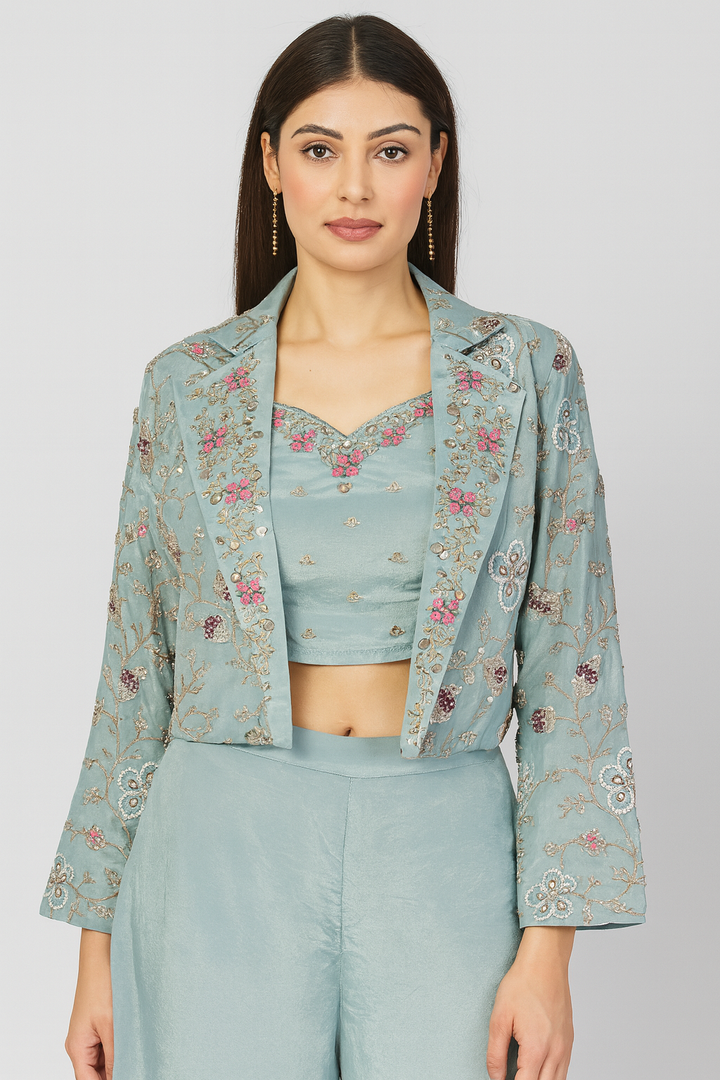 Crop Top Palazzo with Short Jacket front profile