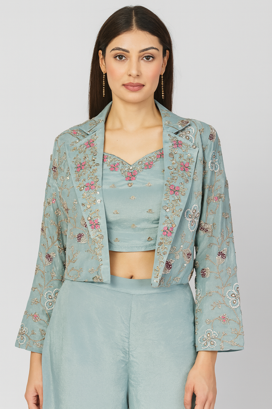 Crop Top Palazzo with Short Jacket front profile